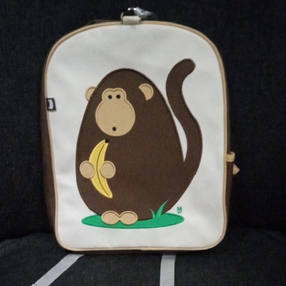 Beatrix New York Monkey Design Kids Backpack - Brown and Cream